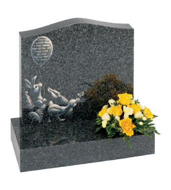 South African dark grey granite children’s headstone with lullaby inspired design.