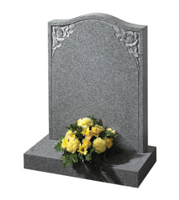 Honed cathay light grey granite gravestone with twin rose carving.