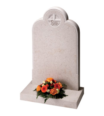 Nebresina gravestone with moulded edges and decorative floral cross carving.