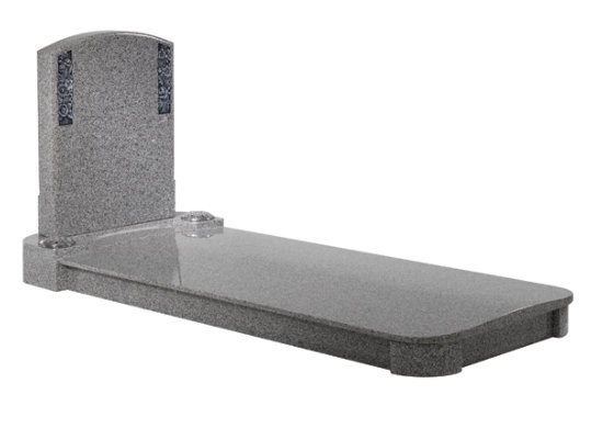 Oriental light grey granite kerb memorial with contemporary curves to both headpiece and cover slab.