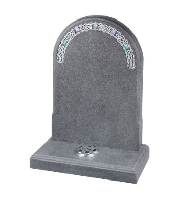 Honed south African dark grey granite headstone with decorative mouldings front and back.