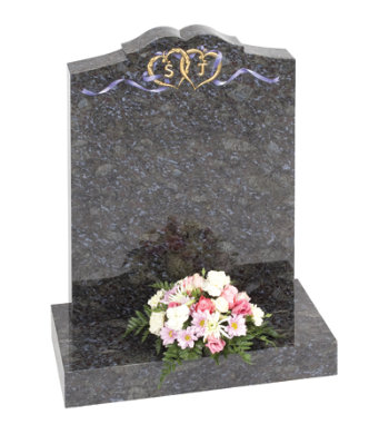 Butterfly blue granite headstone with entwined jewellery influenced hearts.