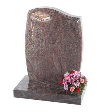 Paradise granite headstone of half ogee top with barrel sides and tapered chamfers.