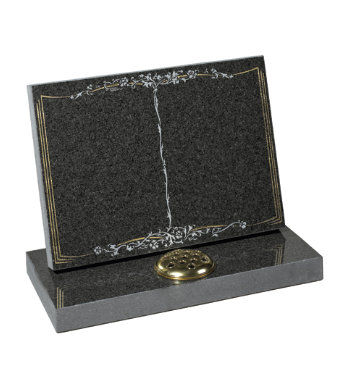 South African dark grey granite headstone with book carving on tablet style headpiece.