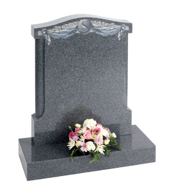 Chinese rustenburg granite headstone of ogee top with pillar sides.