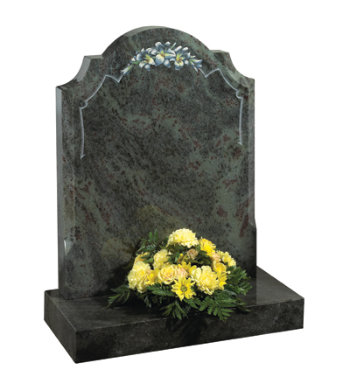 Imperial green granite headstone of centre round checked shoulder top with stylish chamfers.