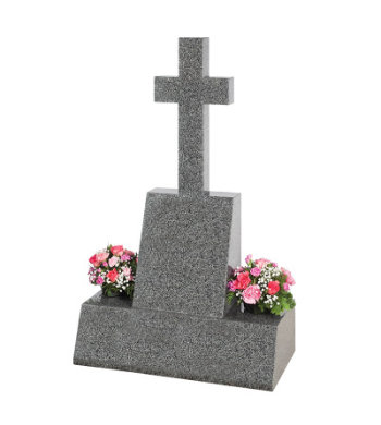 Impala grey granite headstone of traditional cross and die shape.