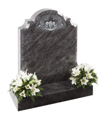 Lavender blue granite headstone of centre round check shoulder shape with chamfers.