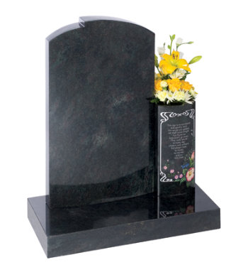 Imperial green granite headstone with tall vase.