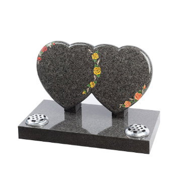South African dark grey granite headstone with elegant heart headpiece.