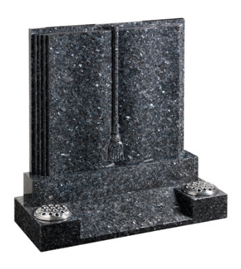 Blue pearl granite headstone with tall open book headpiece.