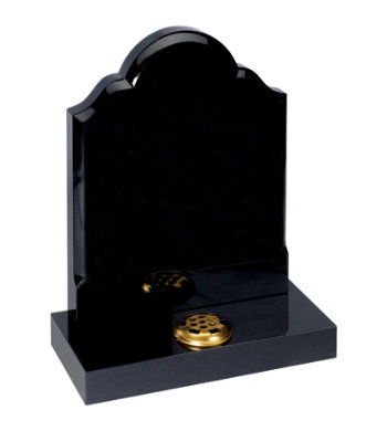 Black Granite headstone with centre round top and ogee shoulders.