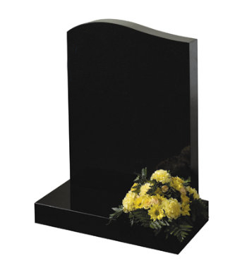 Black Granite traditional headstone with an Half Ogee shaped top.