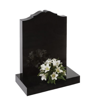 Black Granite headstone with a Heart Ogee shaped top.