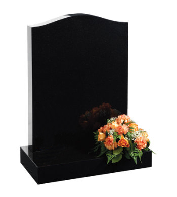 Black Granite traditional headstone with an Ogee shaped top.