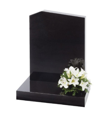 Black Granite headstone with traditional offset pion shaped top.
