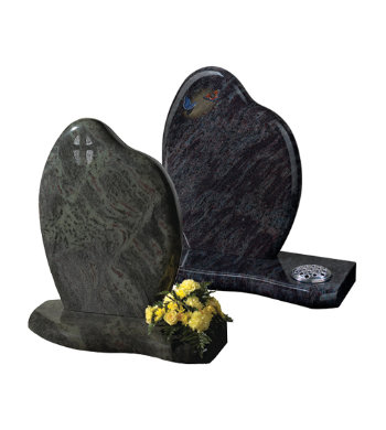 Imperial green granite headstone of pebble shape with smooth sides.