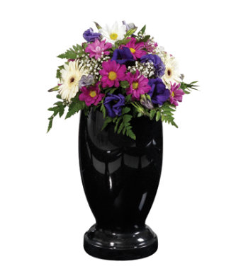 Black granite vase with stylish elegant shape.